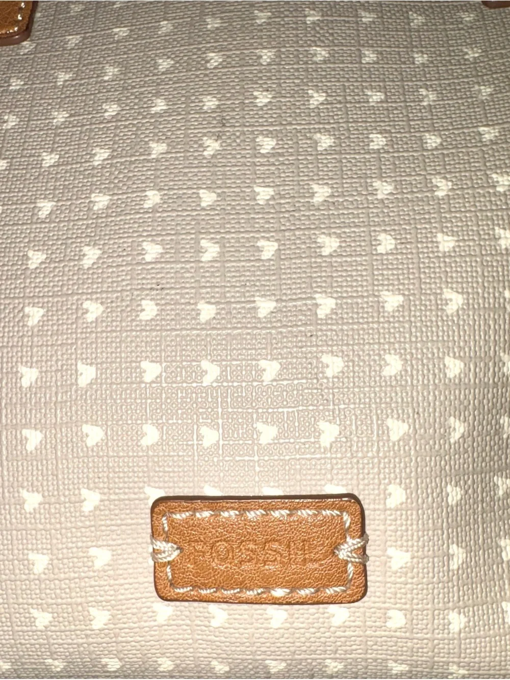 Fossil Cream Satchel with Tan Trim and Key Charms